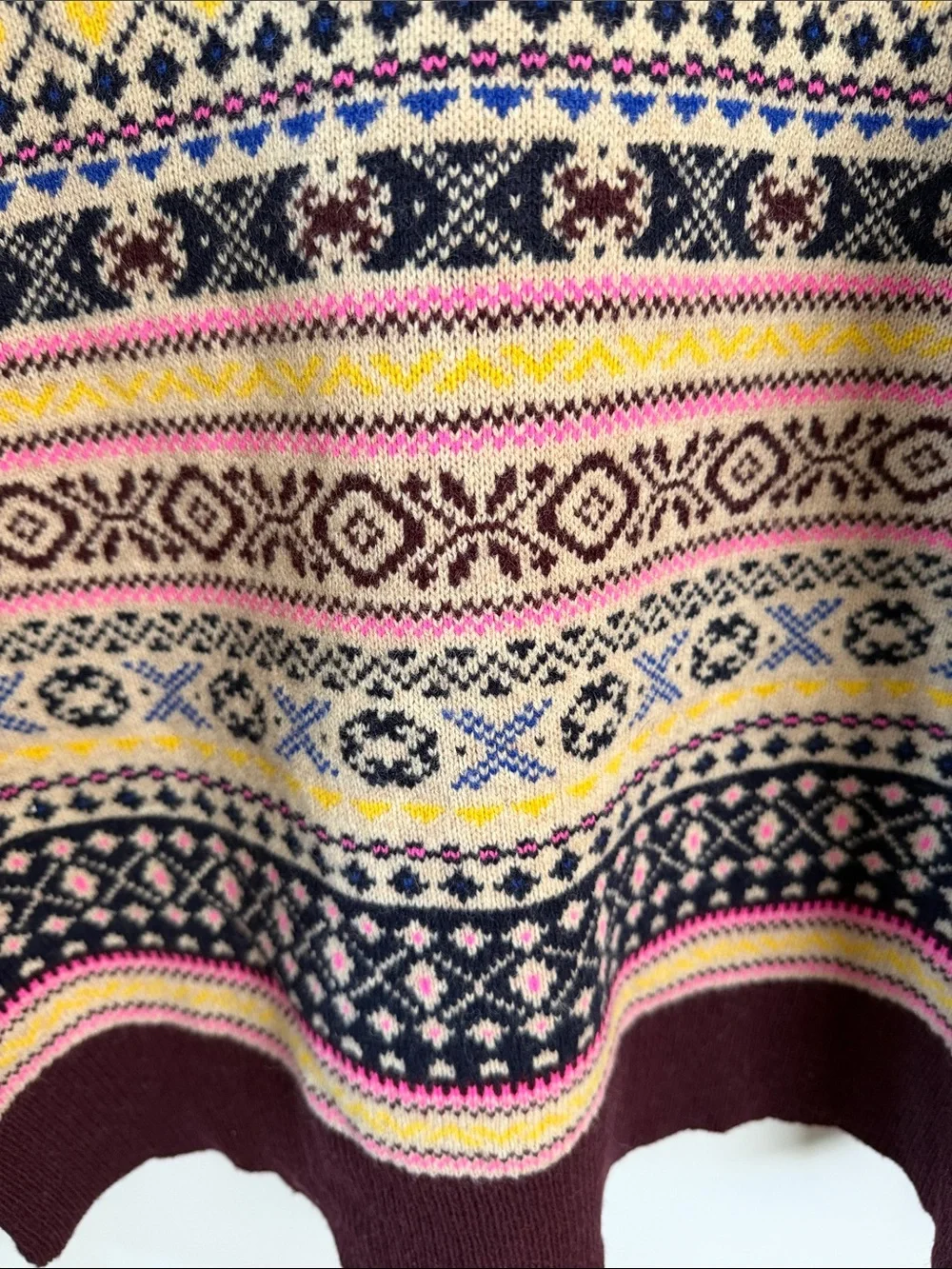 J. Crew Multicolor Fair Isle Crewneck Sweater in Navy, Pink, Cream & Burgundy